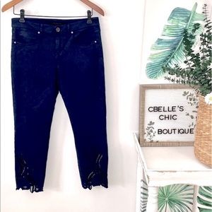 Elie Tahari Navy Cropped Cut Out Hem Pants